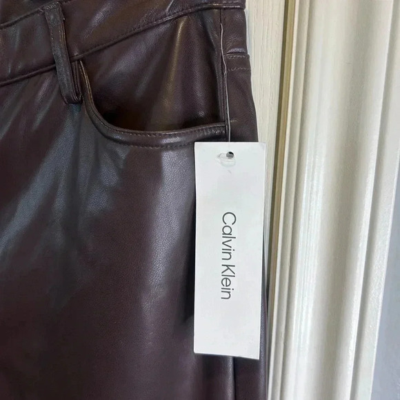 🤎”Calvin Klein” NWT Coffee Bean Faux Leather Pants Size 14 🤎 - Picture 4 of 14